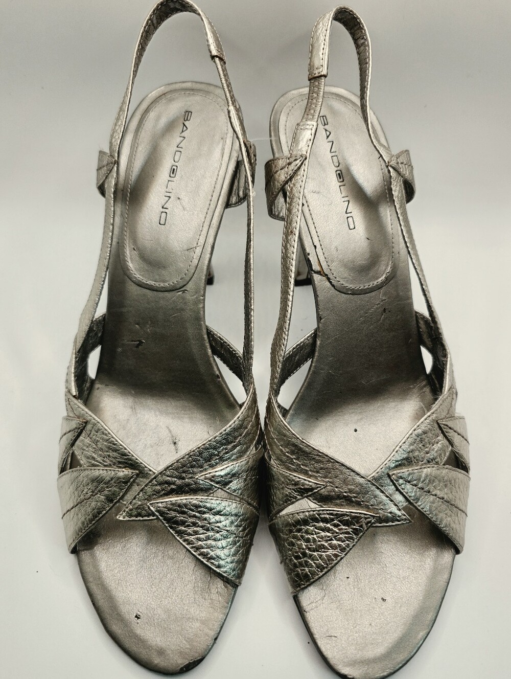 Bandolino Metallic Silver Slingback Heels Size 8.5 Open Toe Dress Sandals